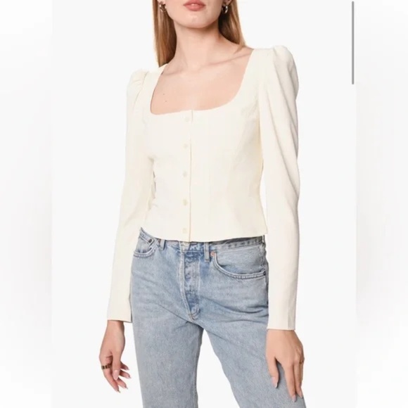 Wayf Tops - NWT WAYF Unforgettable Long Sleeve Puff Shoulder Top Ivory  - small
